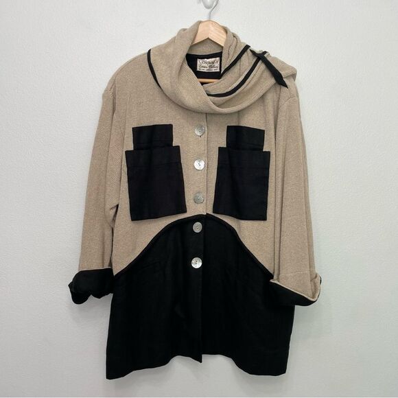 Sheppards Linnen Vintage Layered Langenlook Linen Jacket One Size Beige Black - Picture 1 of 8